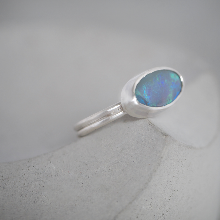 Oval Lightning Ridge Opal Silver Ring