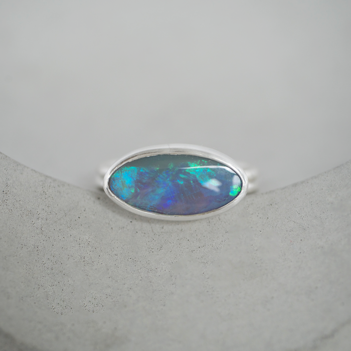 Oval Lightning Ridge Opal Silver Ring