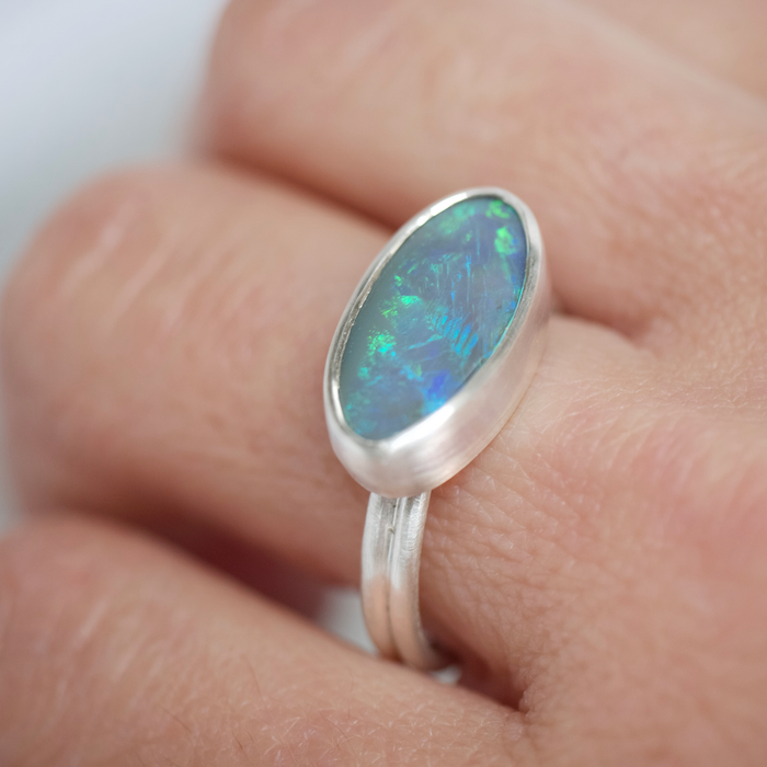 Oval Lightning Ridge Opal Silver Ring