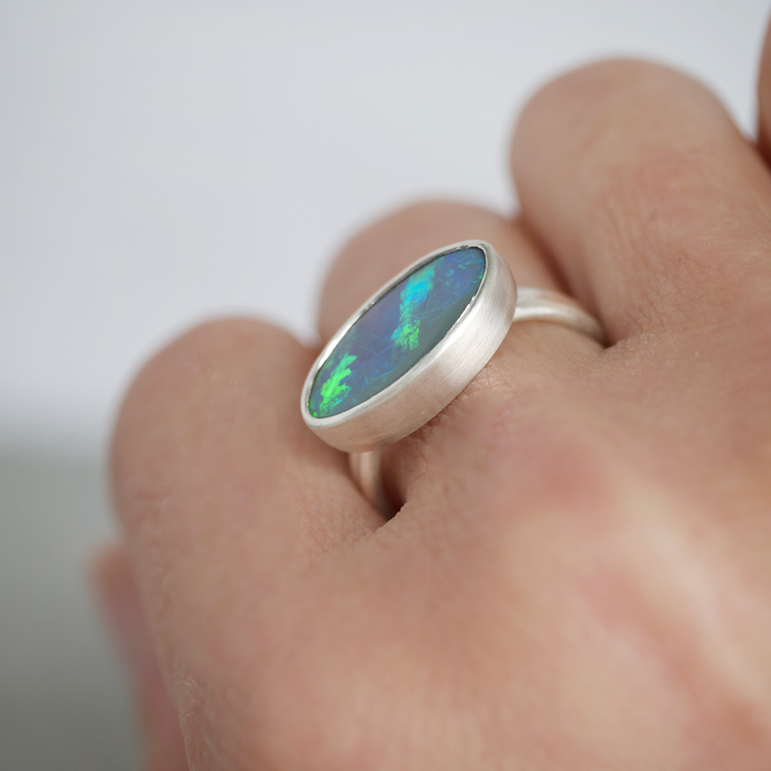 Oval Lightning Ridge Opal Silver Ring