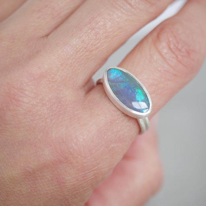 Oval Lightning Ridge Opal Silver Ring