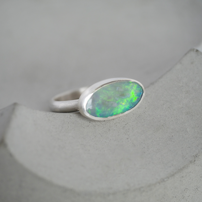 East West Oval Opal Silver Ring