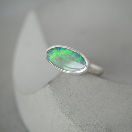 East West Oval Opal Silver Ring