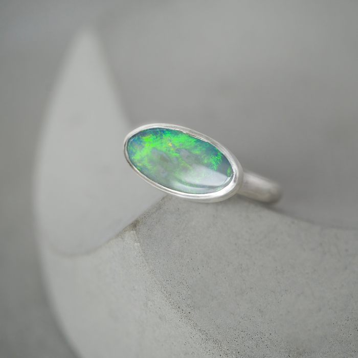 East West Oval Opal Silver Ring