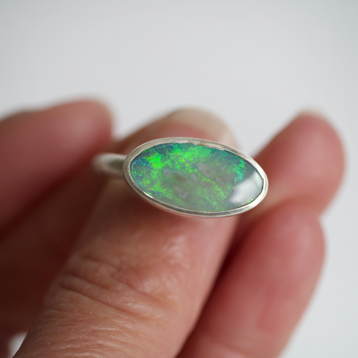 East West Oval Opal Silver Ring