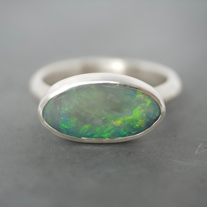 East West Oval Opal Silver Ring