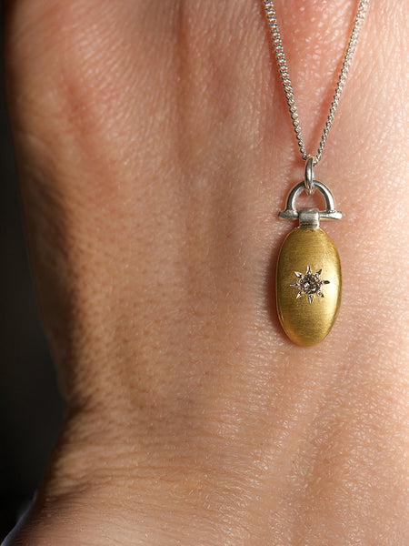 Warm natural diamond 24ct Gold Keum Boo gold and silver pendant necklace Natalie Vernazza 