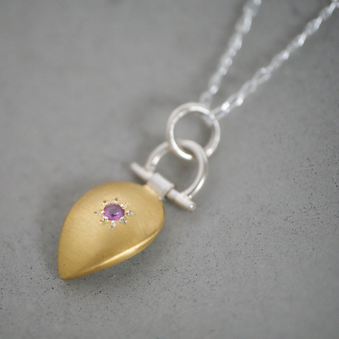 Purple spinel keum boo teardrop pendant closeup