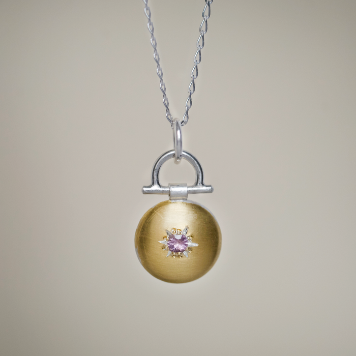 24ct gold keum boo purple spinel pendant, front view