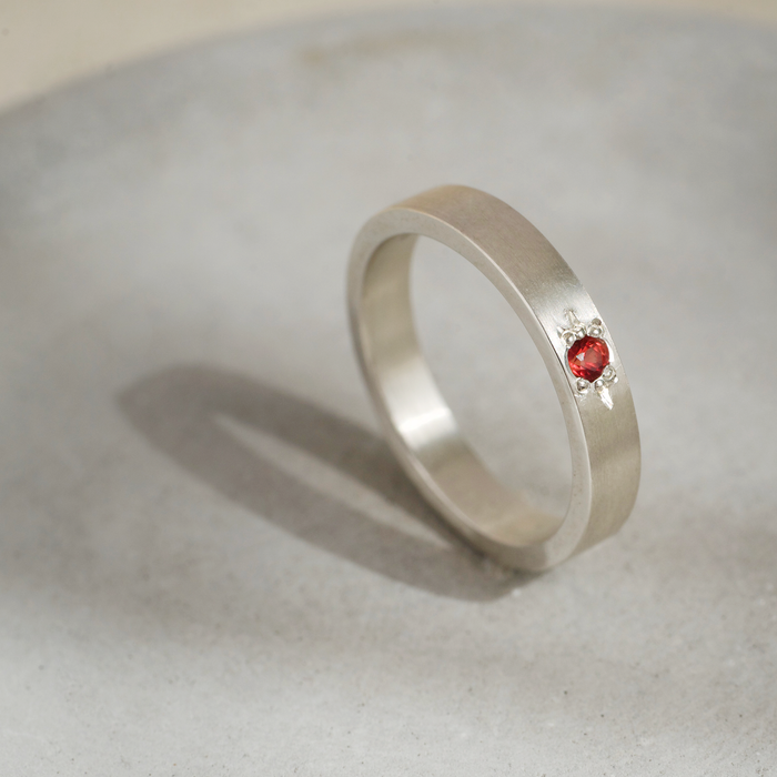 Red sapphire star set argentium ring. Hypoallergenic tarnish resistant. 