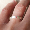 Red Sapphire argentium silver ring. Contemporary jewellery design.