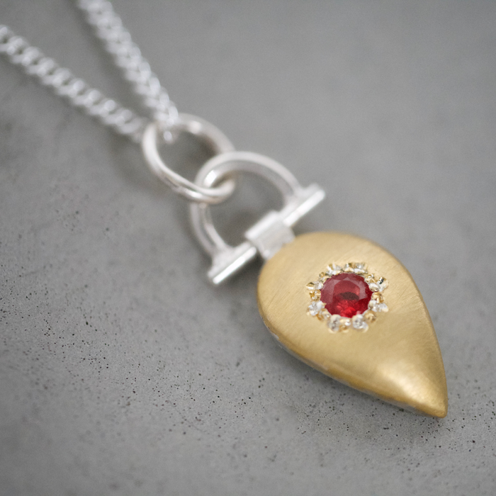 24ct gold keum boo red sapphire pendant