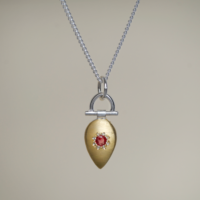 24ct gold red sapphire keum boo pendant