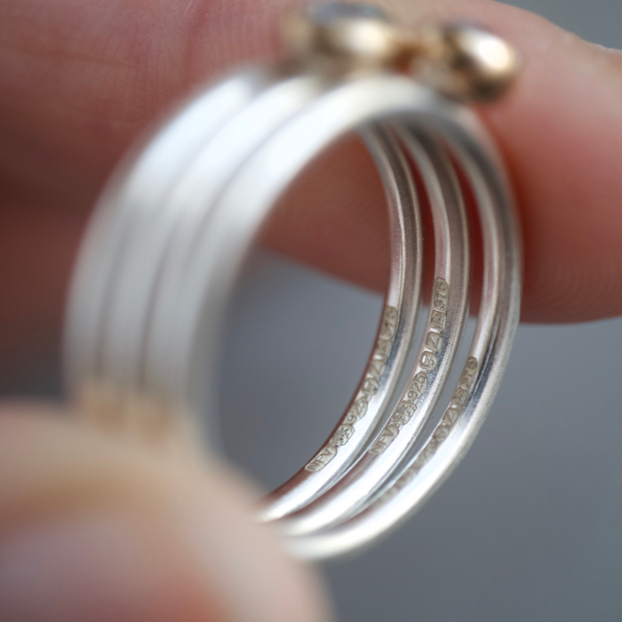 9ct gold and silver sapphire stacking rings