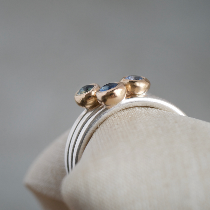 9ct gold and silver sapphire stacking rings