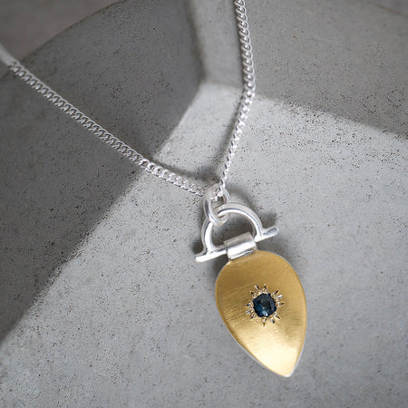 Handcrafted 24ct Gold Keum Boo Pendant necklace Teal Sapphire Sterling Silver Pendant by Natalie Vernazza