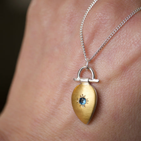 Gold Keum Boo Teal Sapphire Sterling Silver Pendant Necklace Natalie Vernazza elegant handcrafted jewellery